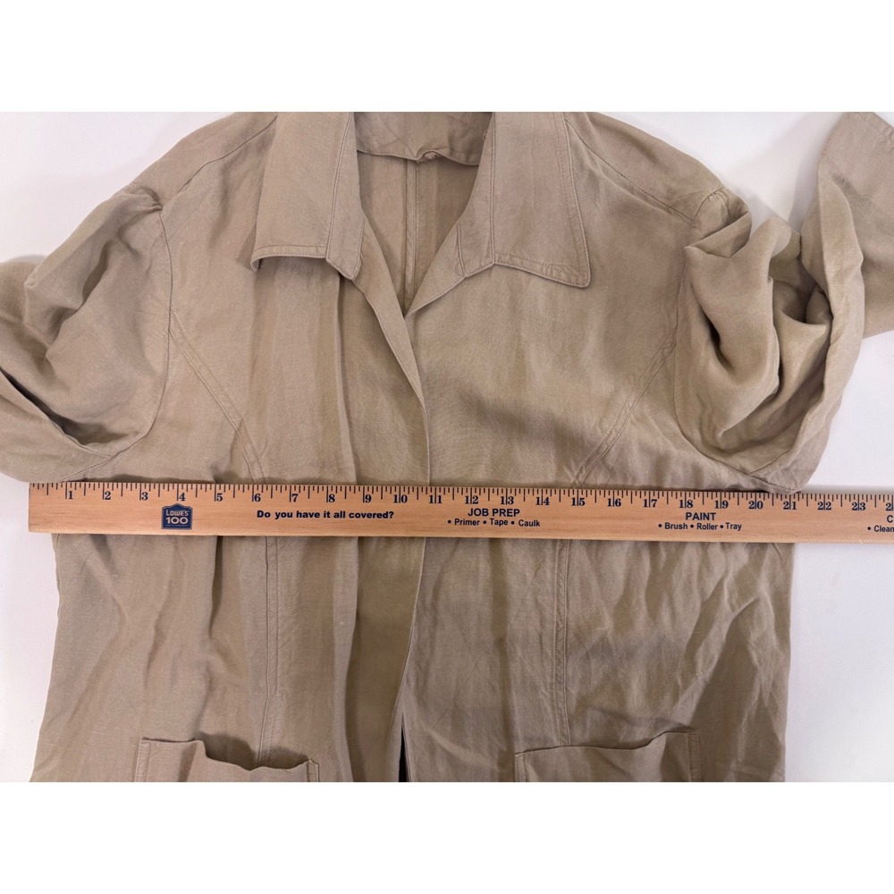 Vintage Preswick & Moore Jacket Women's XL Linen Blend Open Front Blazer Khaki - Picture 5 of 11